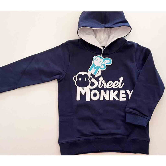 Comprar sudadera infantil para niño Street Monkey. Capucha. Color azul marino con logo blanco.