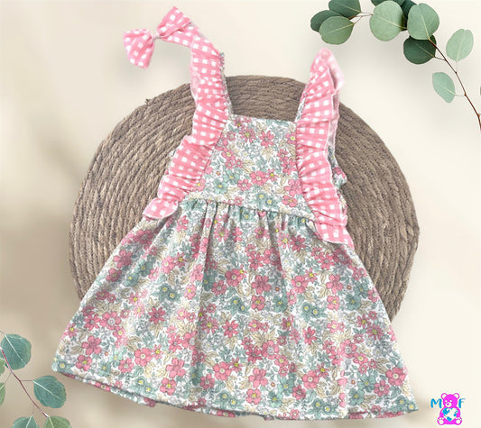 Comprar vestido para niñas con estampado floral. Color rosa. Marca Alma petit. Temporada primavera-verano.