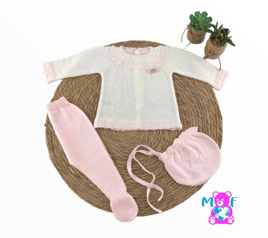 Comprar conjunto de primera puesta en rosa para bebés. Marca Diverchic. Temporada primavera-verano.