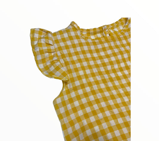 Comprar camiseta vichy.Detalle manga volante.Color amarillo.Temporada primavera-verano.