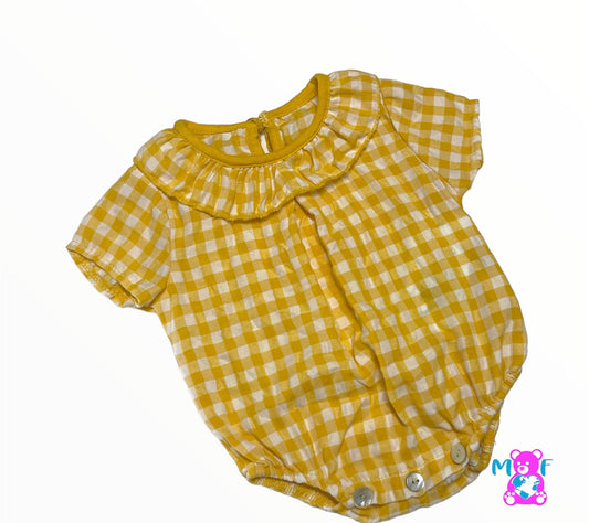 Comprar pelele vichy para bebés .Color amarillo. Primavera- Verano. 