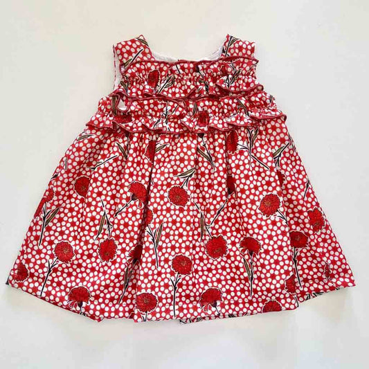 Comprar vestido para bebé niña en rojo y blanco con claveles. Primavera-Verano. Marca Confecciones Alber.