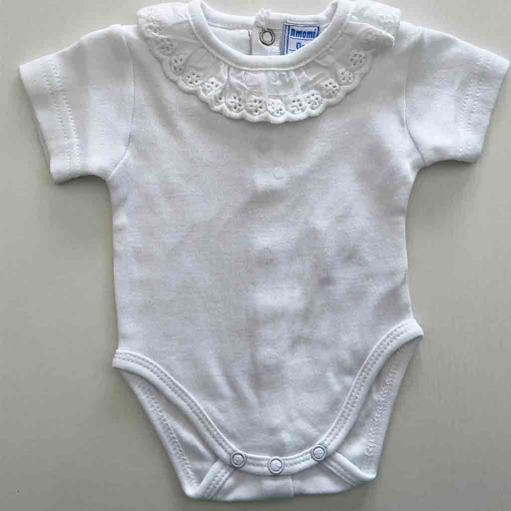 Comprar body para primera puesta del recién nacido niño y niña. Primavera-Verano. Marca Armony Baby Boutique. Material algodón. Color blanco.