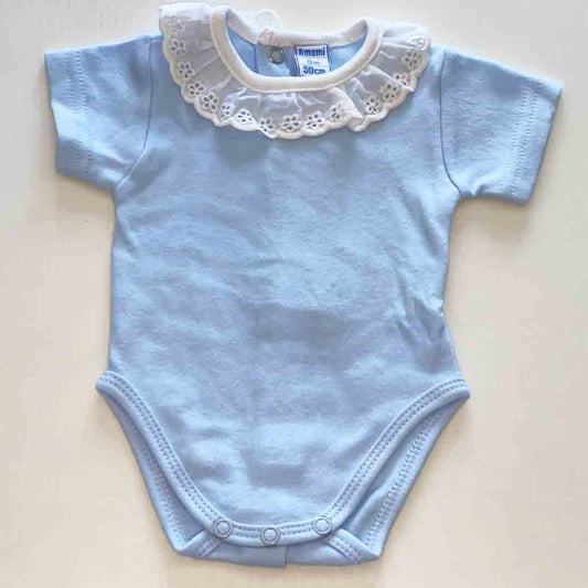 Comprar body para primera puesta del recién nacido niño y niña. Primavera-Verano. Marca Armony Baby Boutique. Material algodón. Color azul celeste.