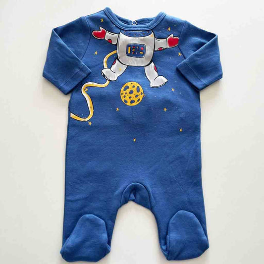 Comprar pijama divertido para primera puesta de recién nacidos. Primavera-Verano. Material algodón. Marca Armony Baby Boutique. Color azul con astronauta.