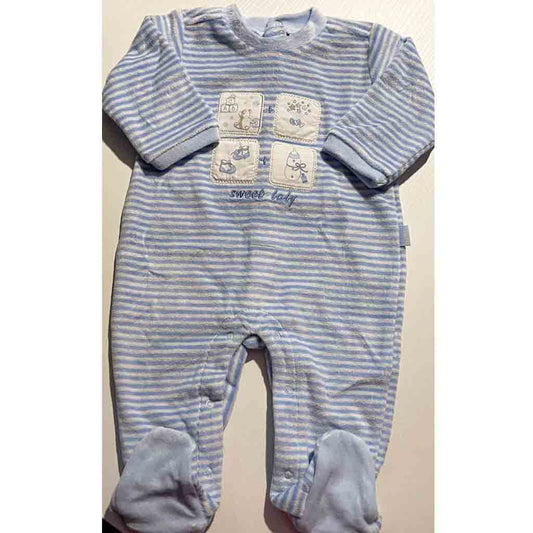 Pijama de invierno para recién nacido y primera puesta en el hospital. Enterizo con polaina. Marca Yatsi. Color azul celeste.
