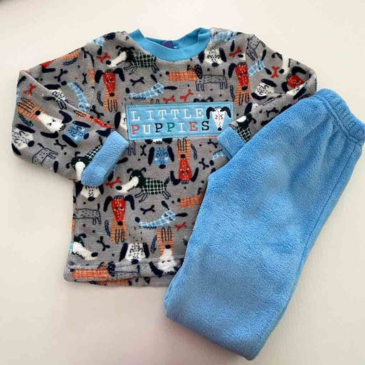 Comprar pijama divertido para bebé niño e infantil. Motivos perritos. Color gris y azul.
