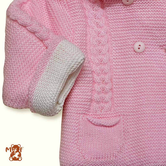 Comprar abrigo de lana para bebé niña. Capucha de con interior de pelo suave. Color rosa. Temprada otoño/invierno.